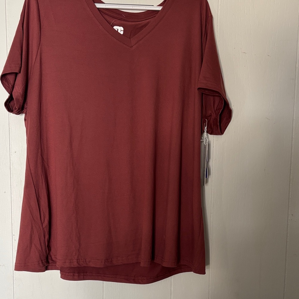 Plus size Elegant Maroon V-Neck Women's Tee